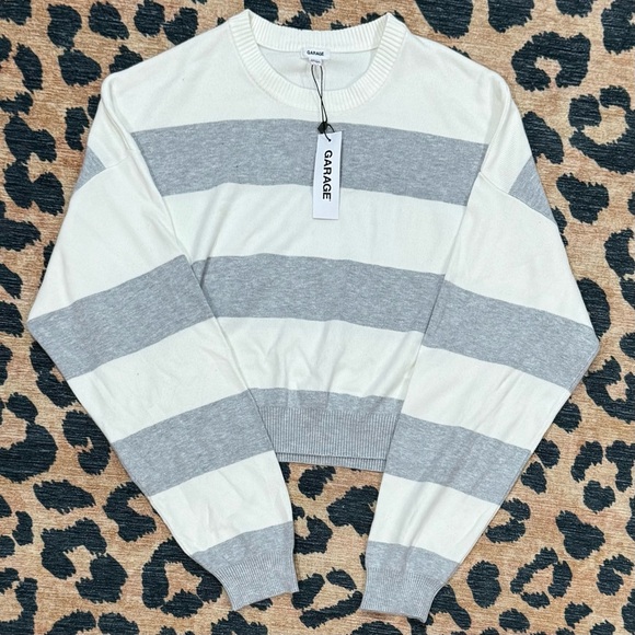 Garage white and grey striped cropped sweater - Picture 1 of 3